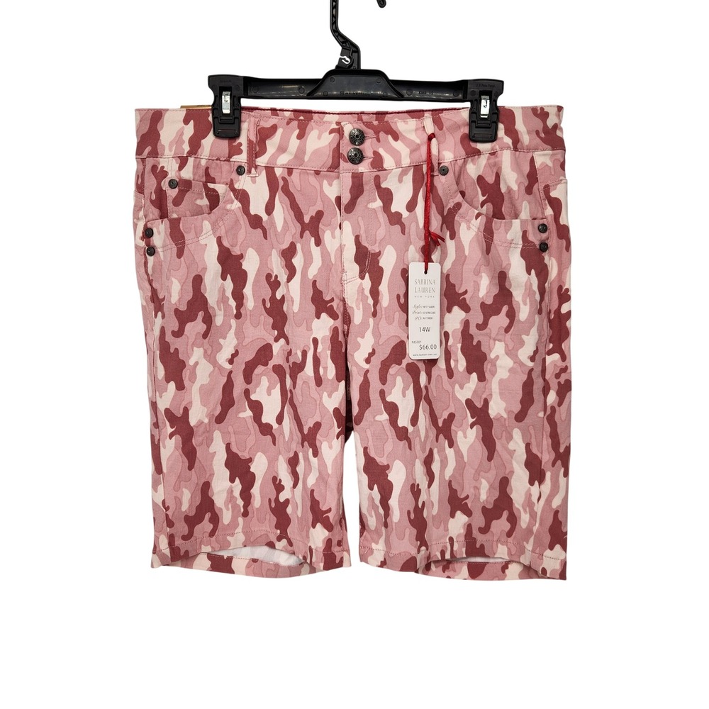 NWT Sabrina Lauren Pink Camo Bermuda Shorts Skinny Fit Stretch Women's 14W